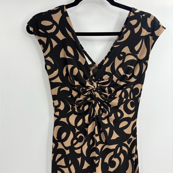 London times Y2K 2000s Vintage Cap Sleeve Midi Dress Abstract Print Ruched sz 4 - Picture 3 of 12